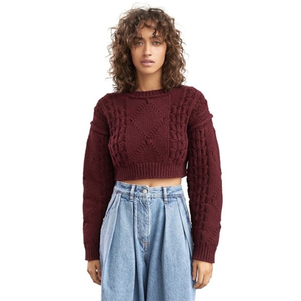 Acne Studios X Shopbop Katinka Cable Knit Long Sleeve Crop Sweater 100% Wool S